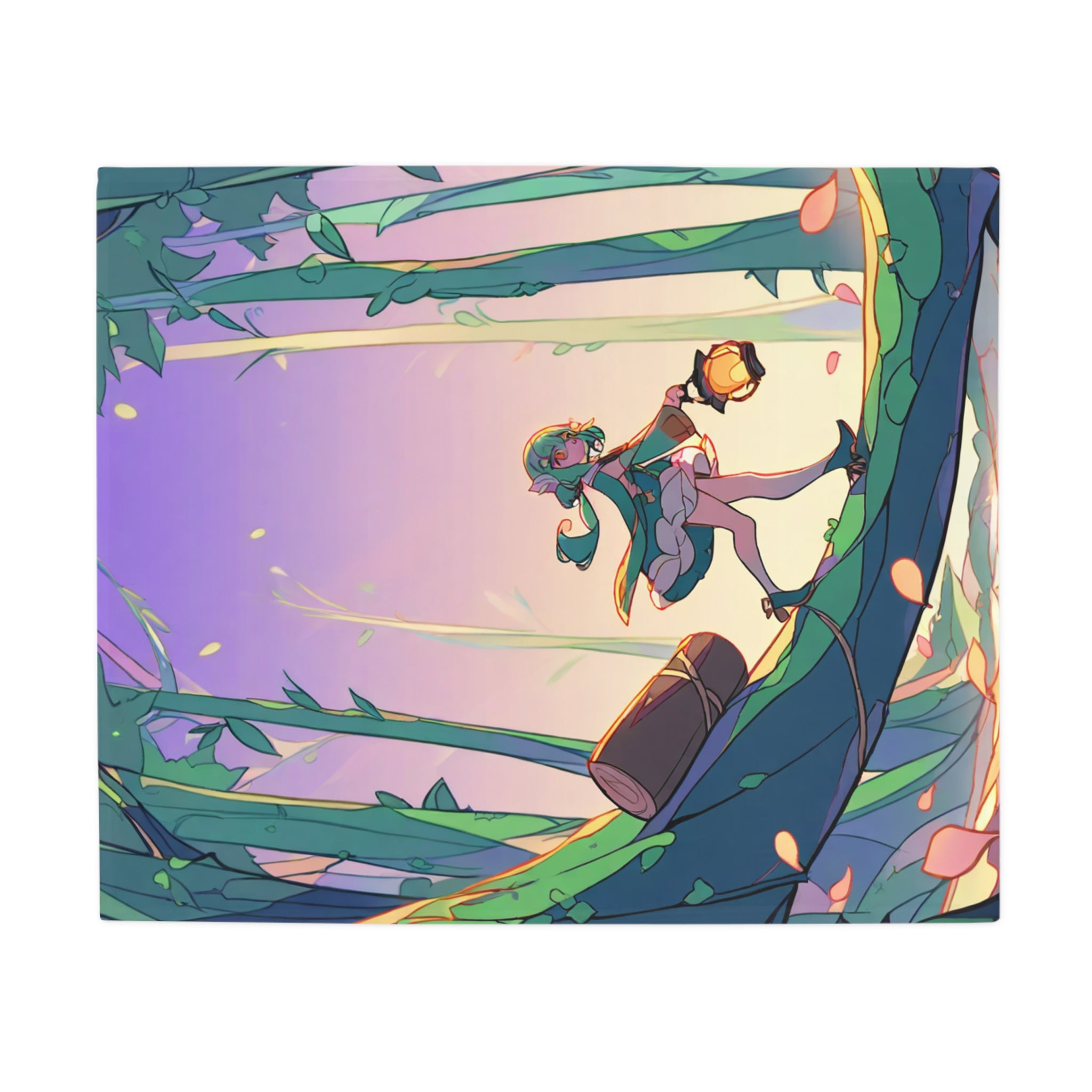 Lantern Carrying Spirit Forest Fleece Throw Blanket