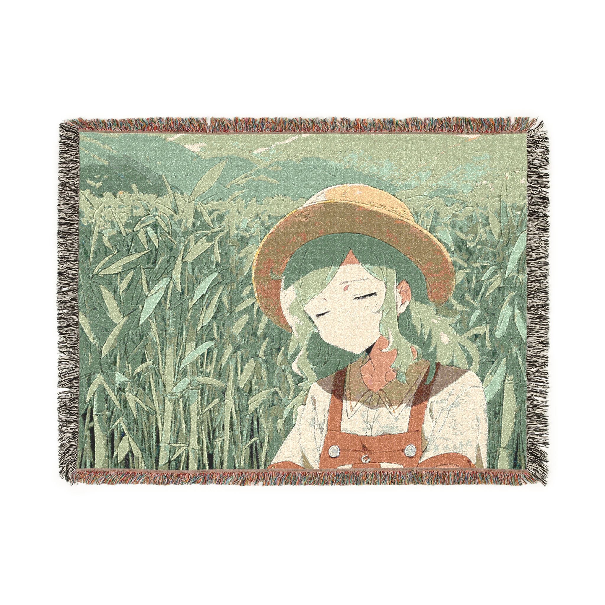 Anime tea girl in green hills