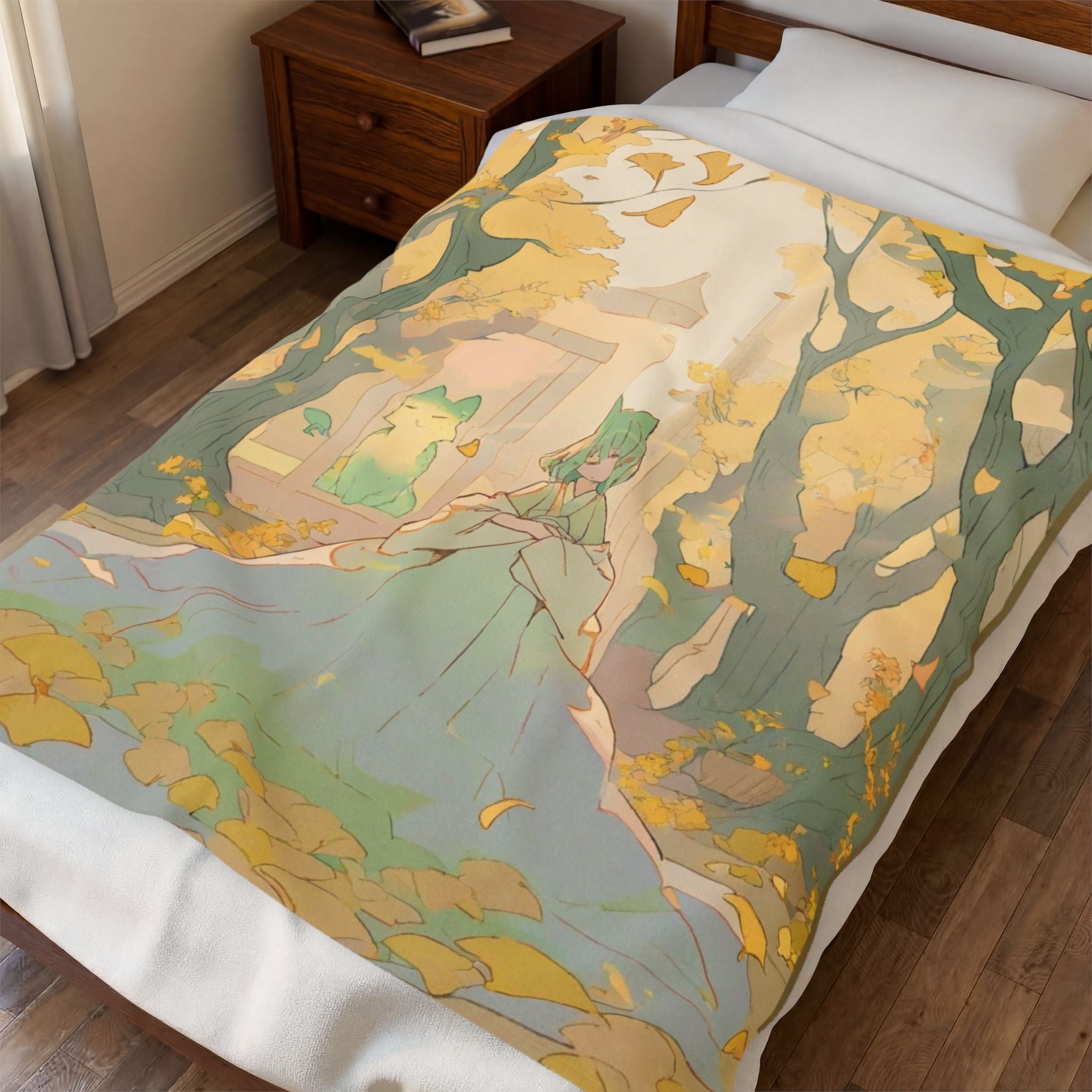 Fox Spirit in Autumn Ginkgo Grove Throw Blanket