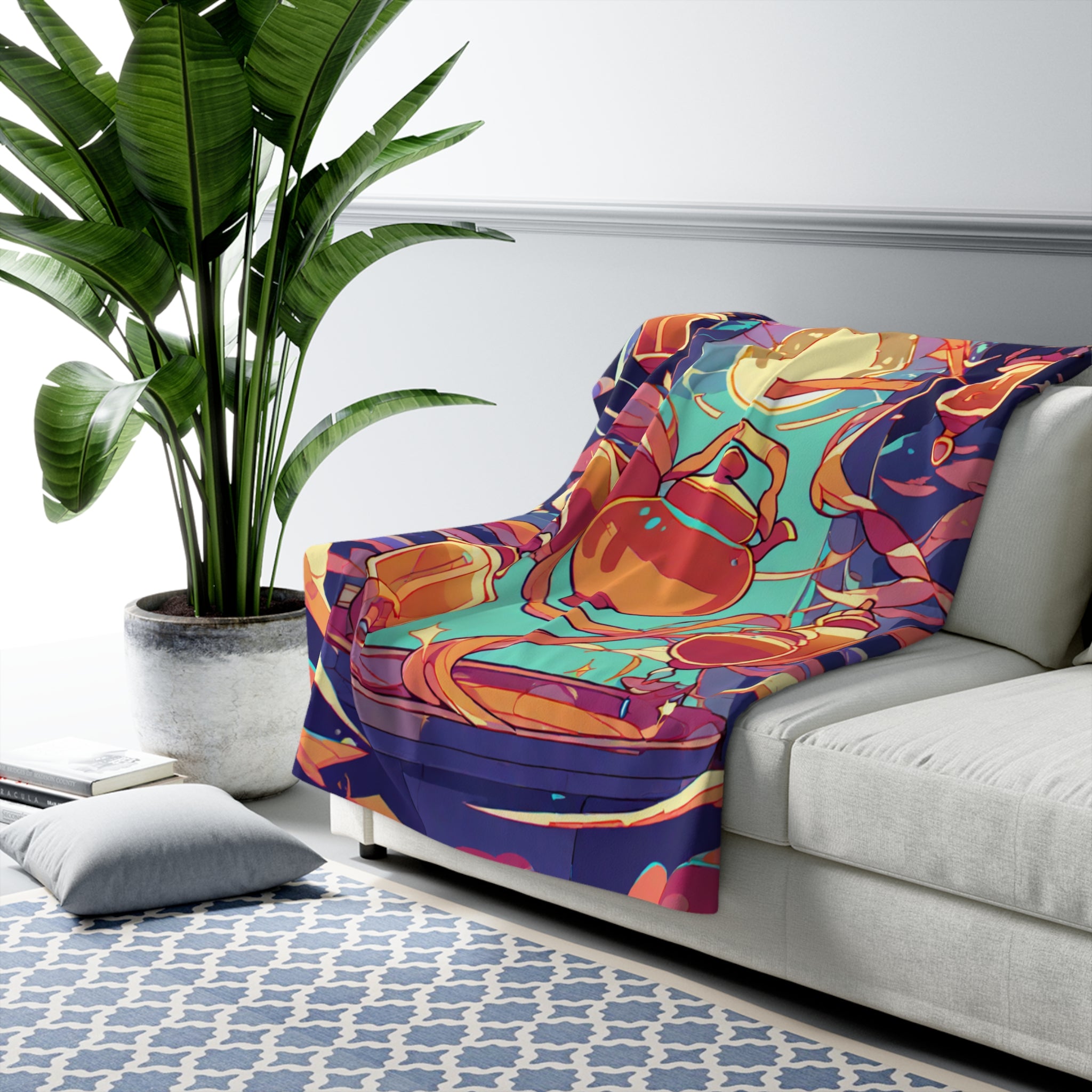 Moon Faced Spirit Pours Sherpa Throw Blanket