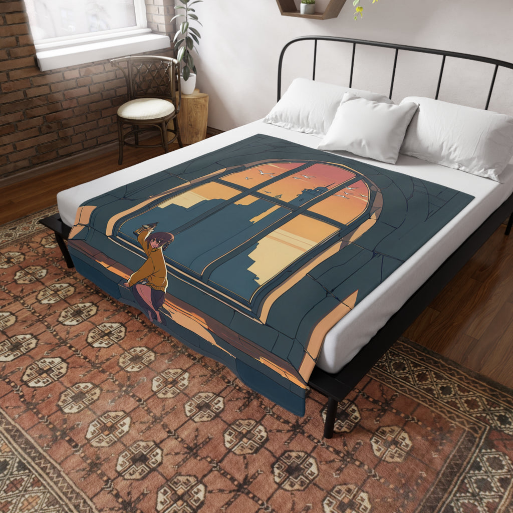 Lighthouse Keeper in Amber Light Plush Fleece Throw Blanket