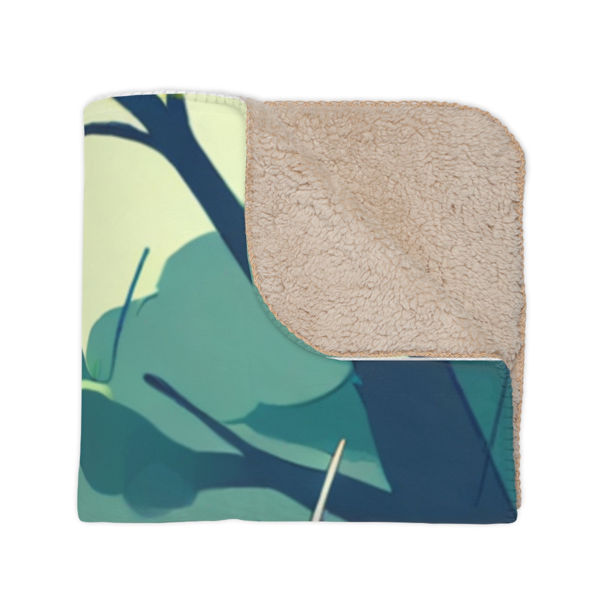 Mushroom Raincoat Girl Beside Sleeping Tanuki Sherpa Throw Blanket