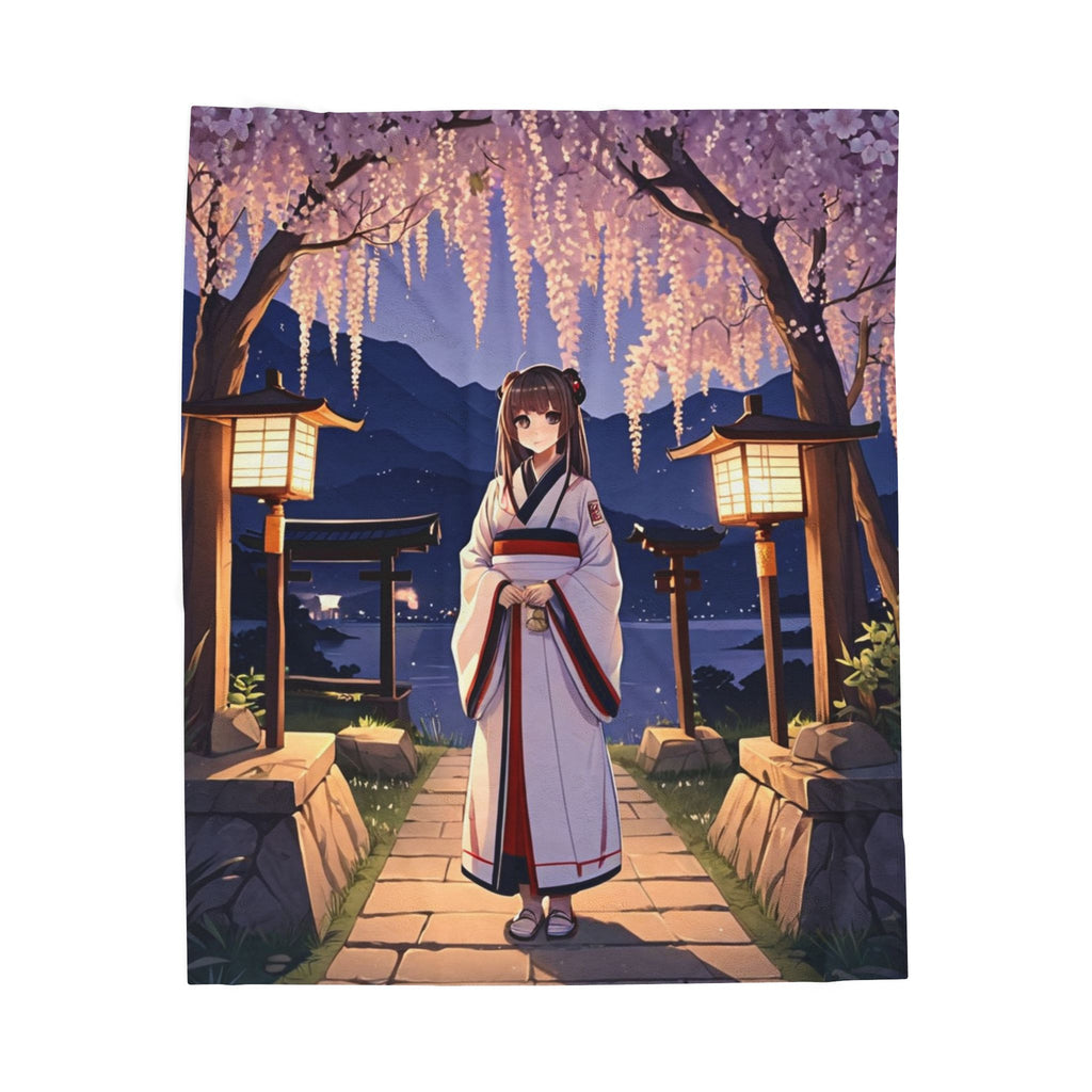 Young Miko Girl Lighting Velveteen Throw Blanket
