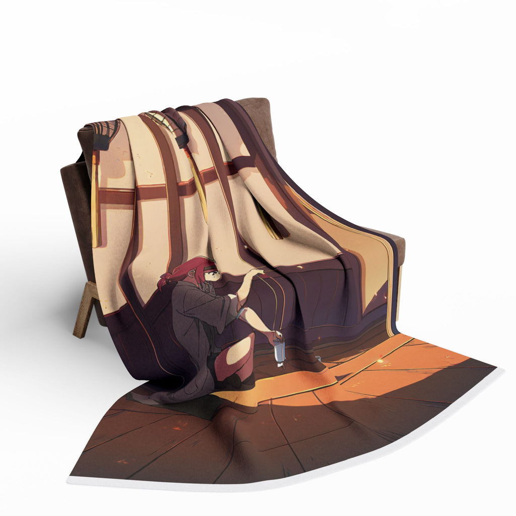 Lantern Repairer in Amber Light Sherpa Throw Blanket
