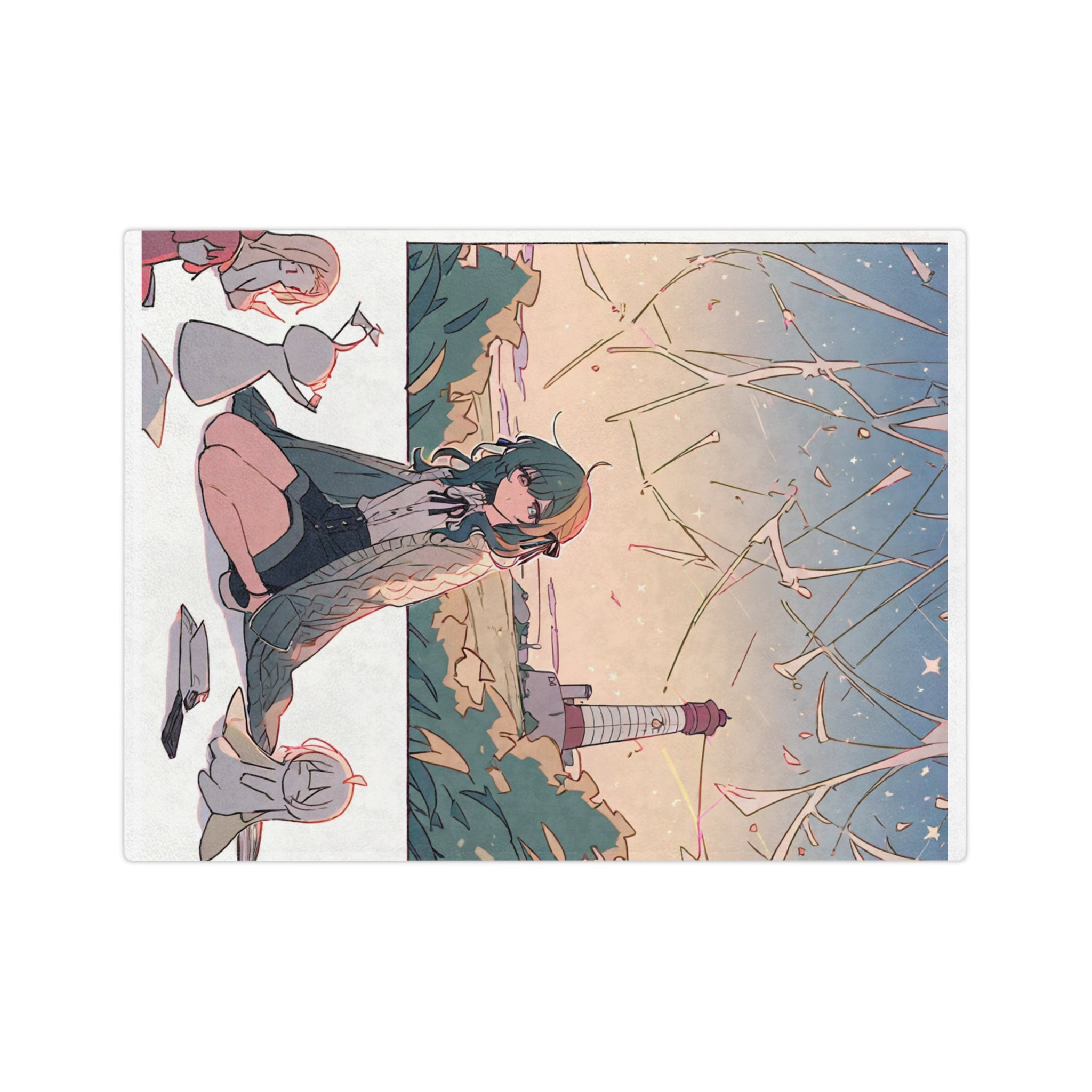 Anime astronomer beneath a lighthouse sky