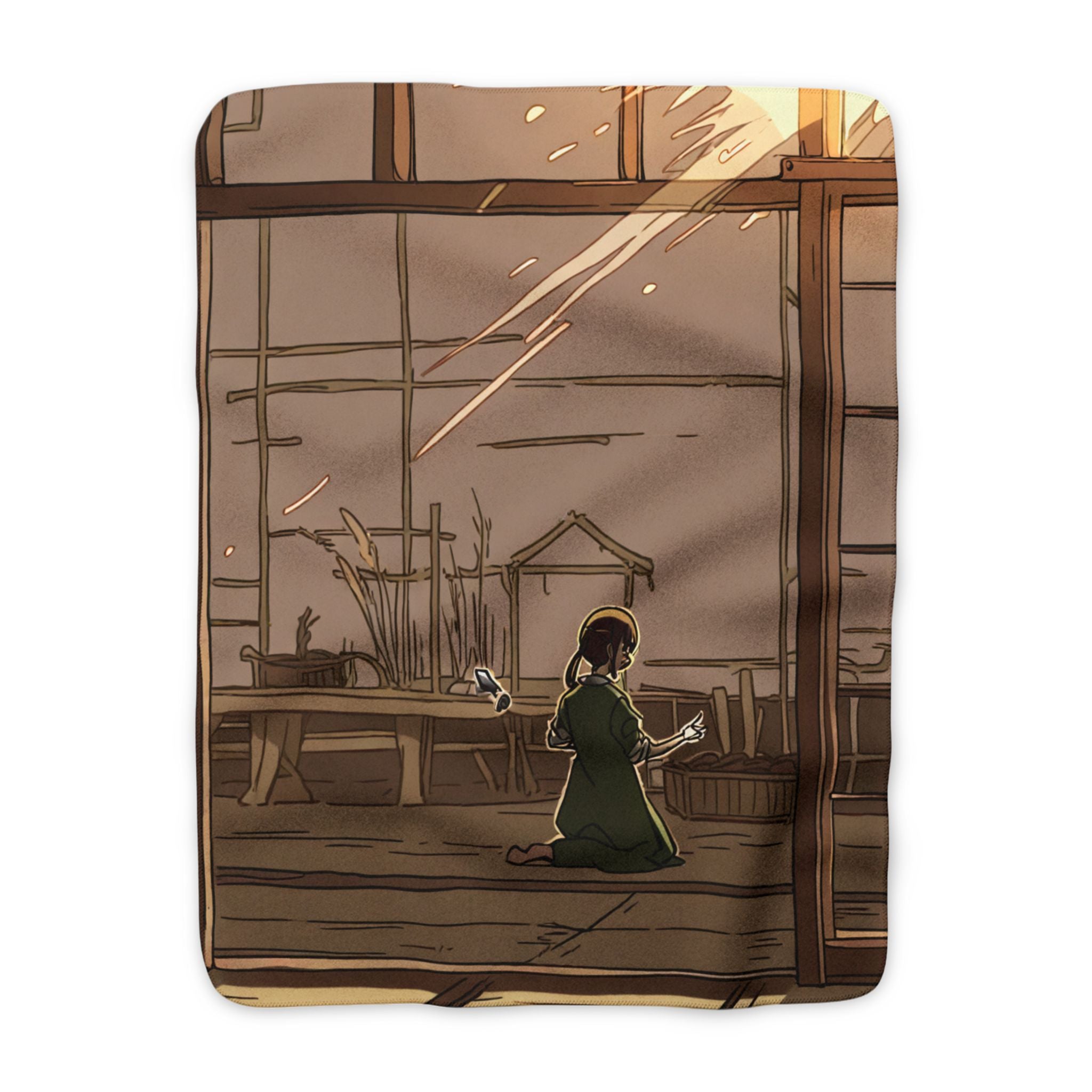 Rice Paper Window Repairwoman Sherpa Fleece Throw Blanket