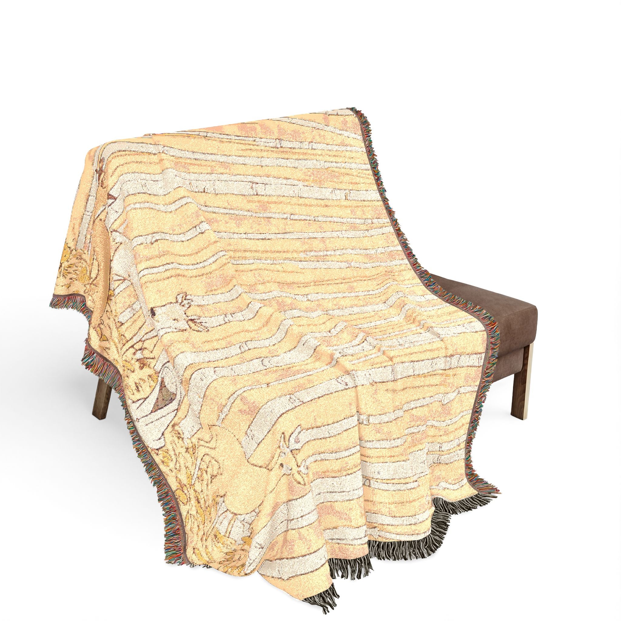 Honey-Raincoat Forager in Birch Forest Woven Throw Blanket