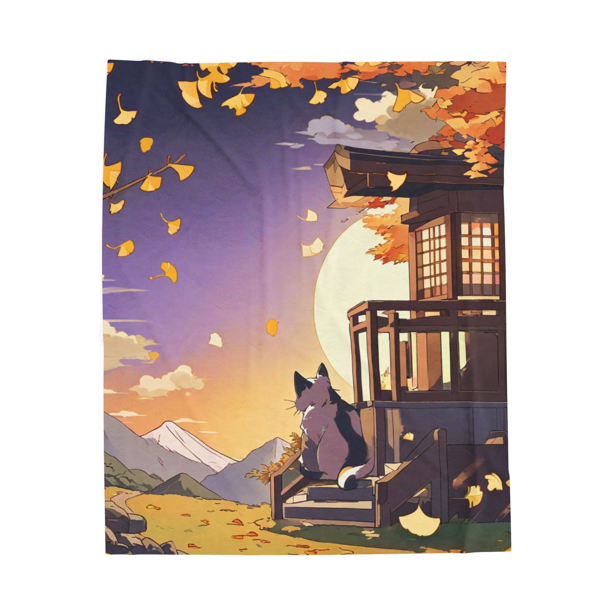 Calico cat sleeps under autumn ginkgo leaves