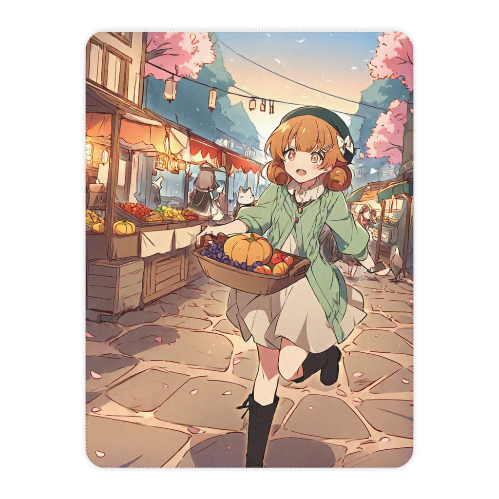 Anime girl in a sunrise market