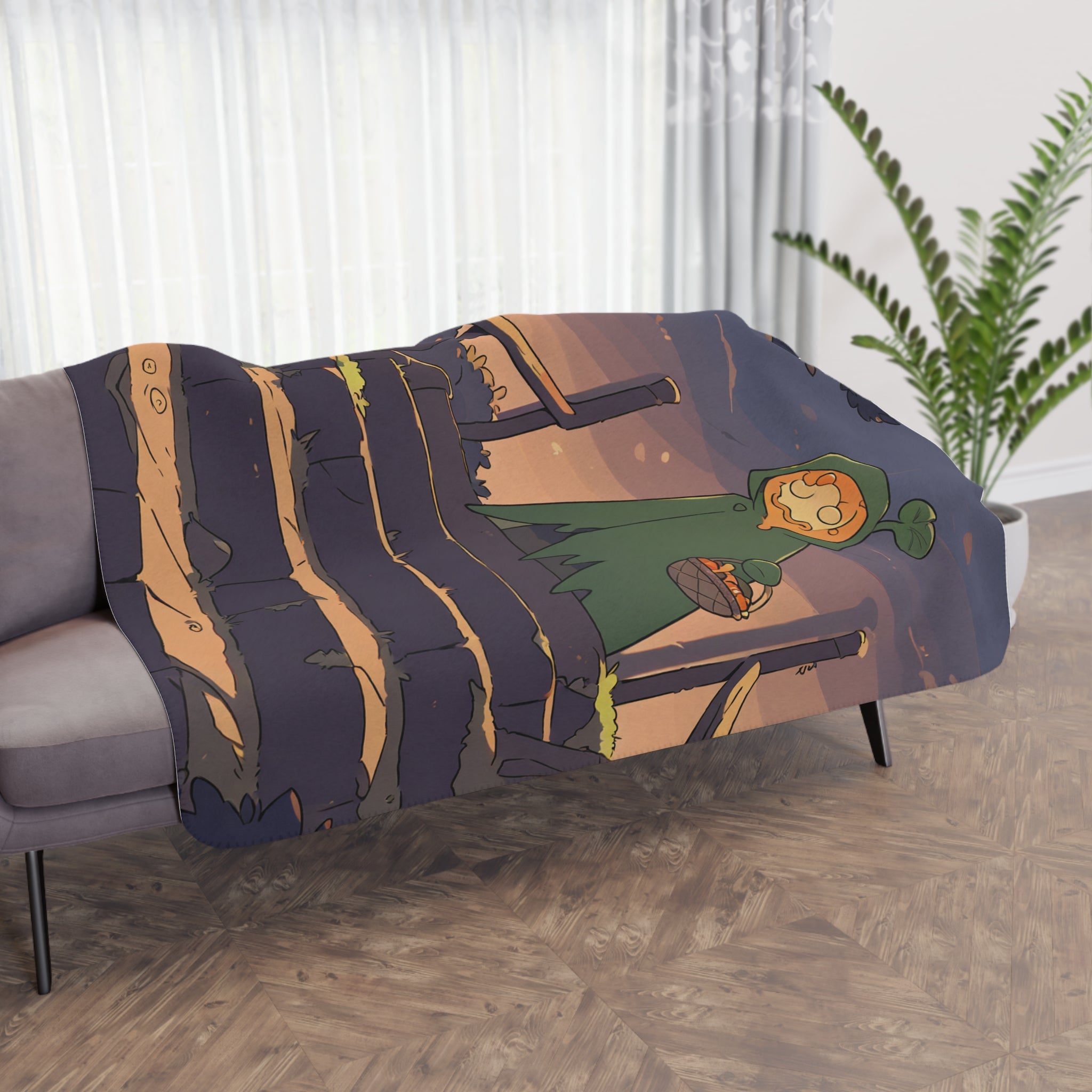 Mushroom Lantern Forager Limestone Sherpa Throw Blanket