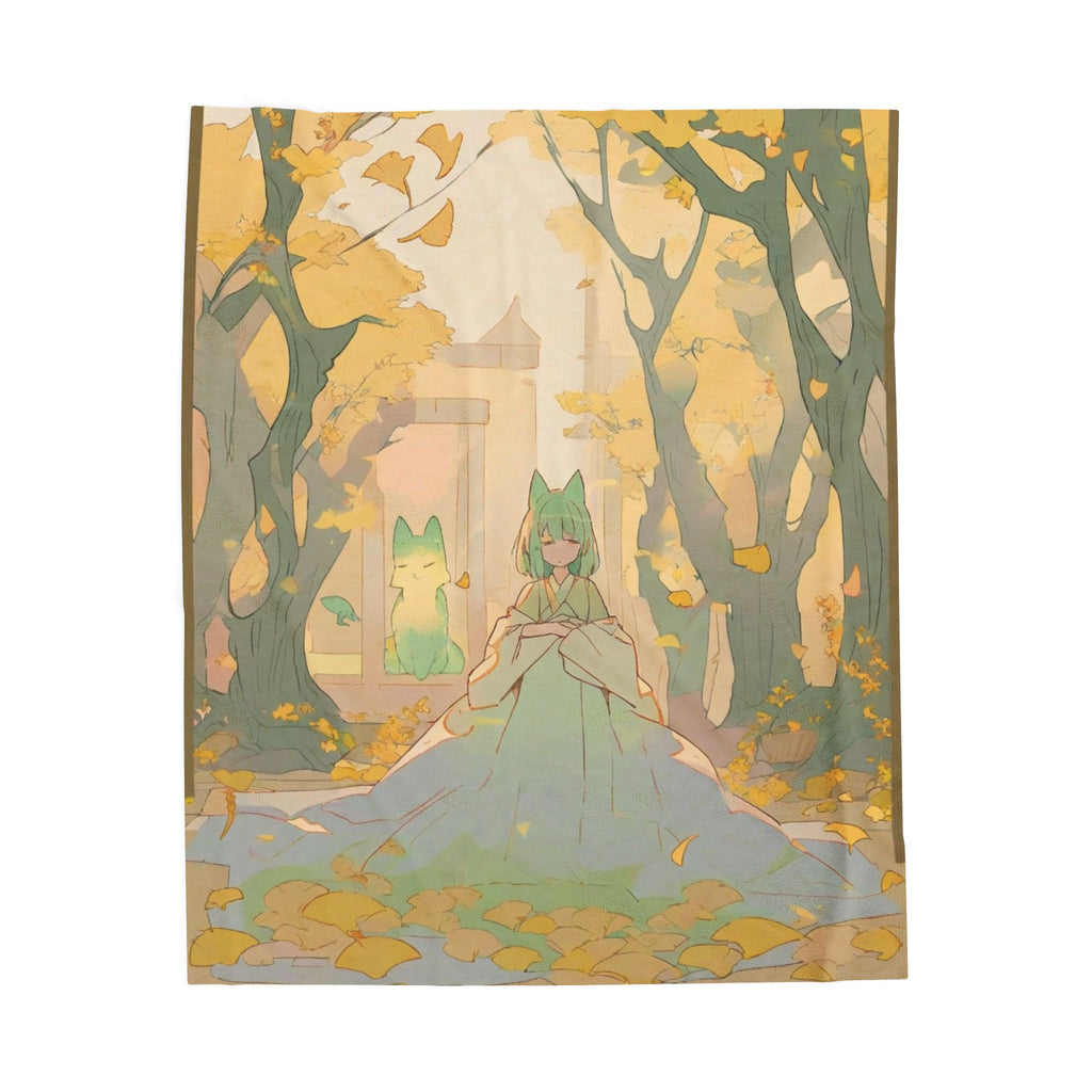Fox Spirit in Autumn Ginkgo Grove Throw Blanket