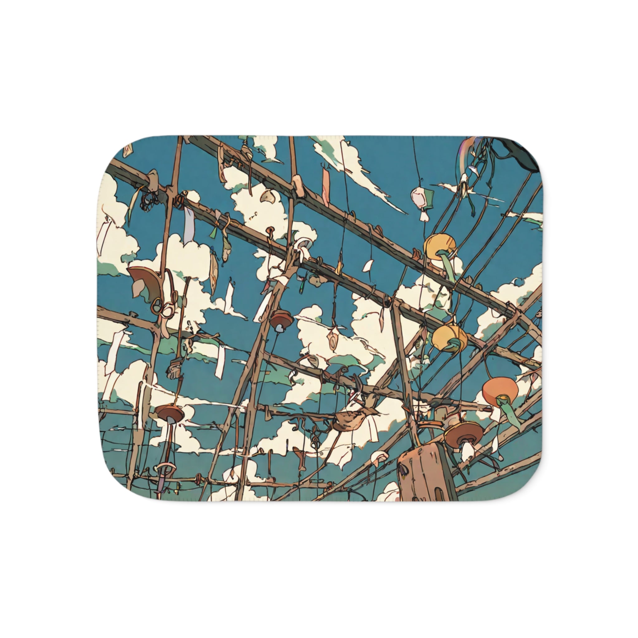Wind Chime Repairer on a Summer Balcony Sherpa Throw Blanket