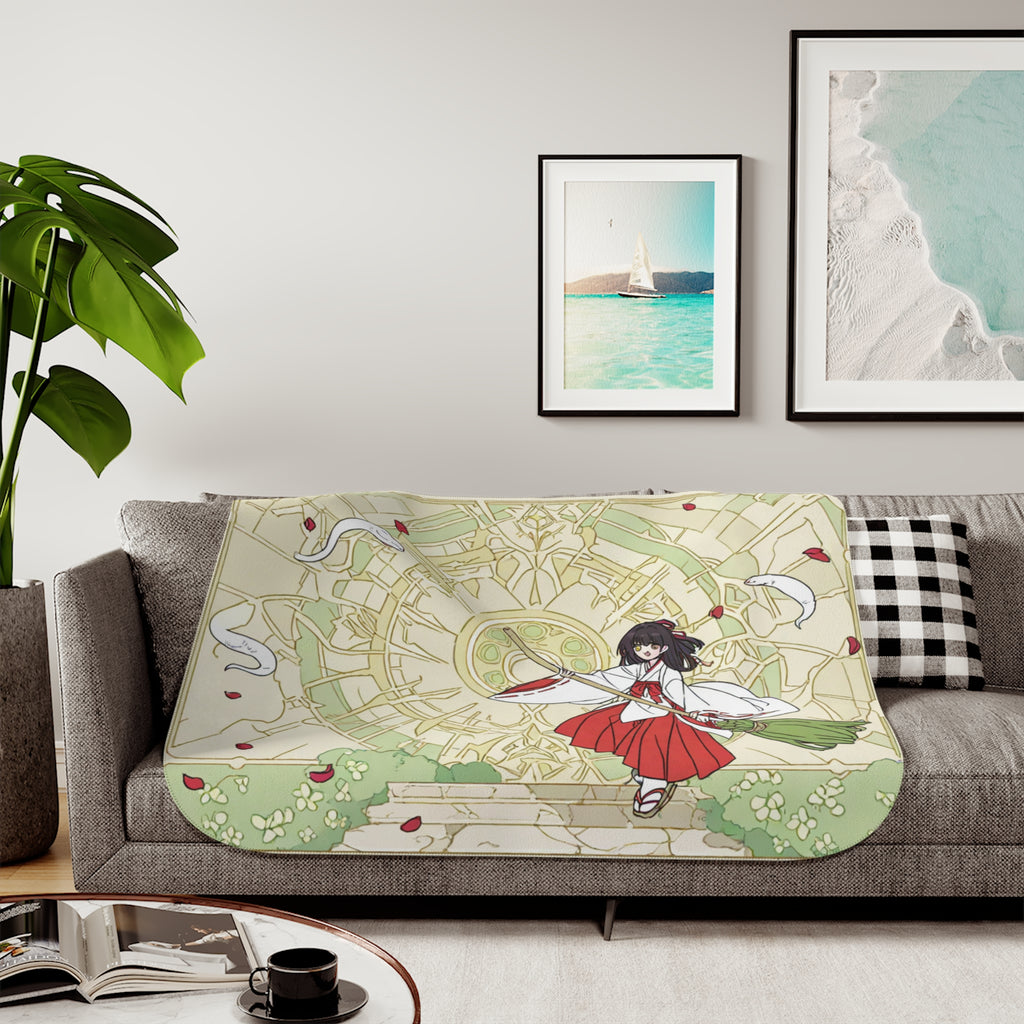 Shrine Maiden in Vermillion Hakama Sherpa Throw Blanket