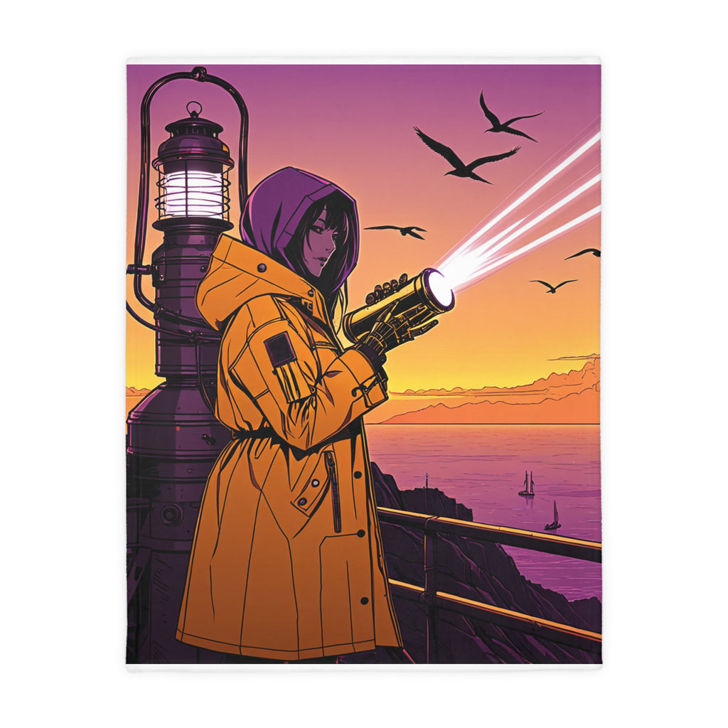 Coastal Fog Signal Keeper Sherpa Fleece Throw Blanket