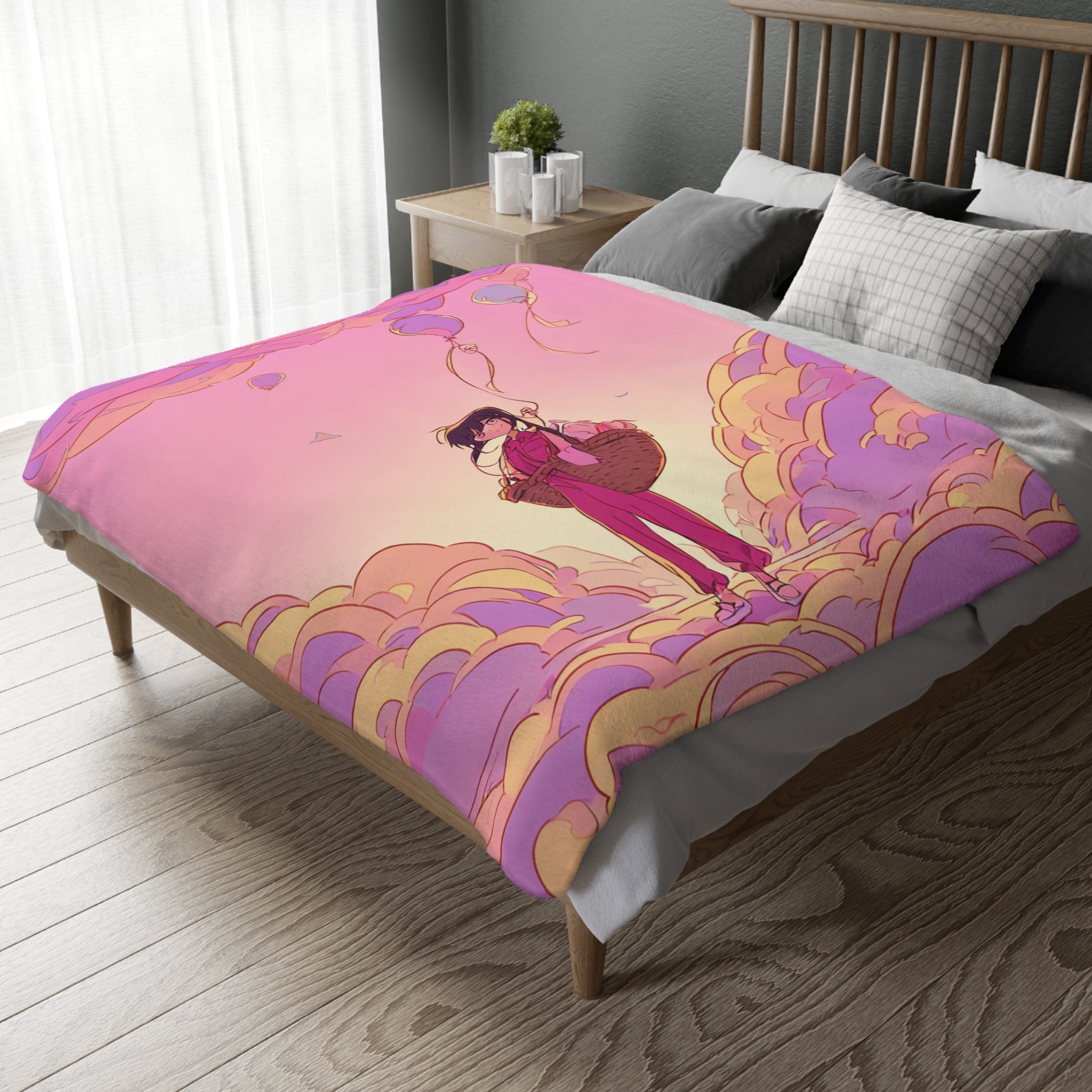 Dawn-Pink Balloon Mender Velveteen Throw Blanket