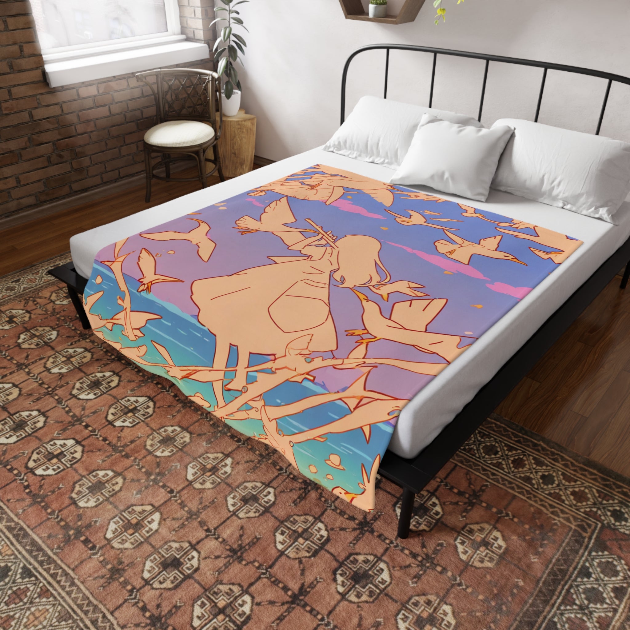 Whalebone Flute Carver Tests Fleece Throw Blanket