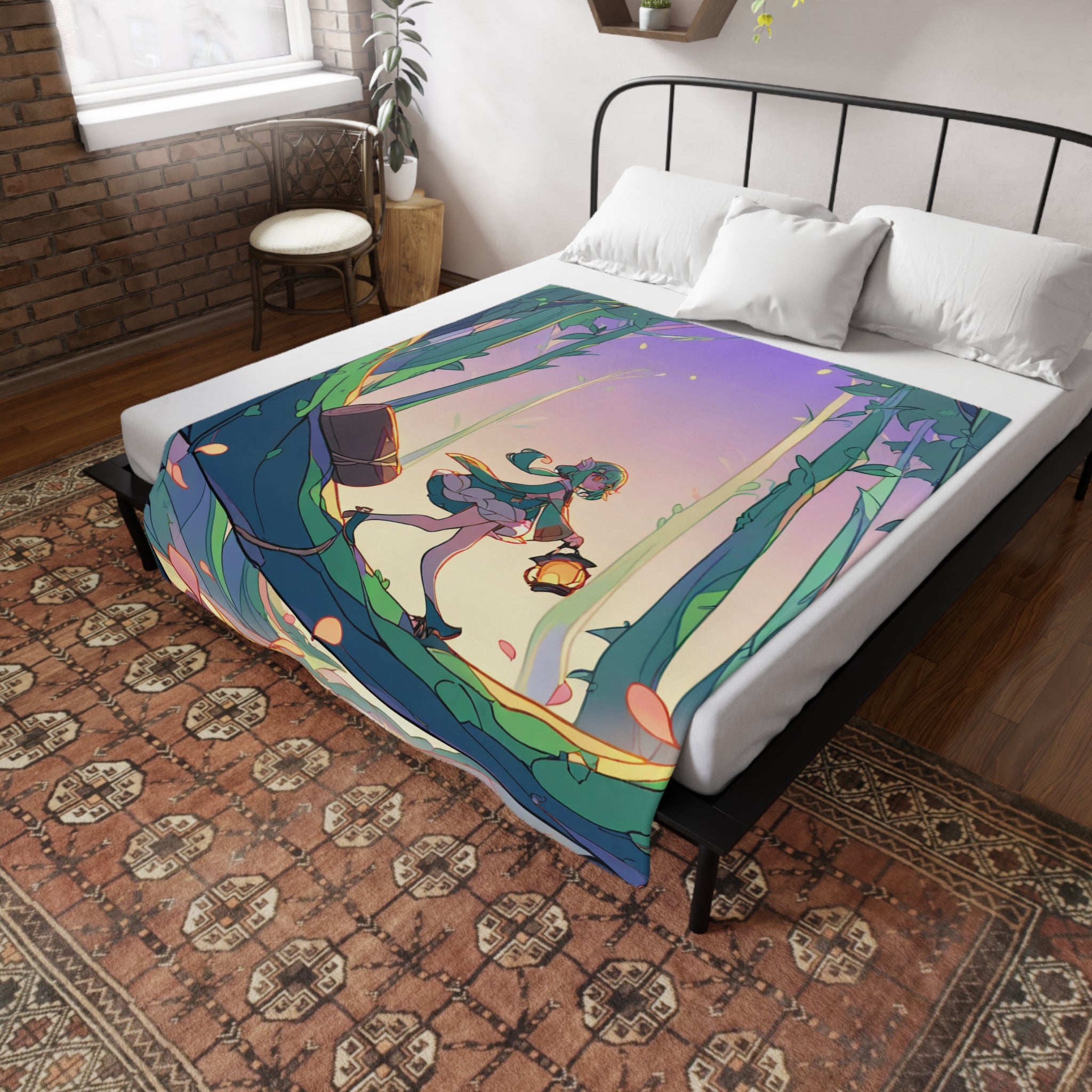 Lantern Carrying Spirit Forest Fleece Throw Blanket