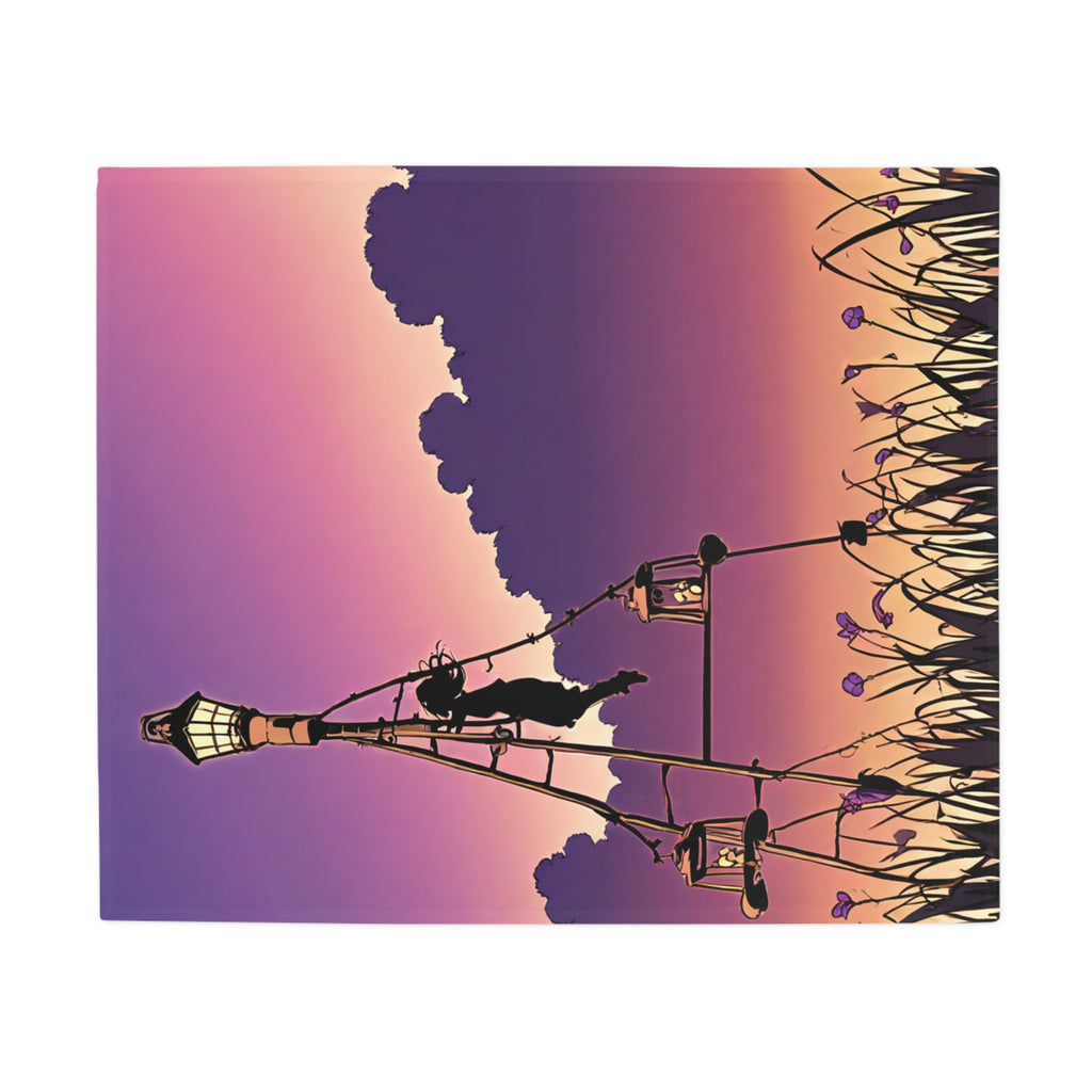 Signal Tower Keeper Climbing at Dusk Plush Fleece Throw Blanket