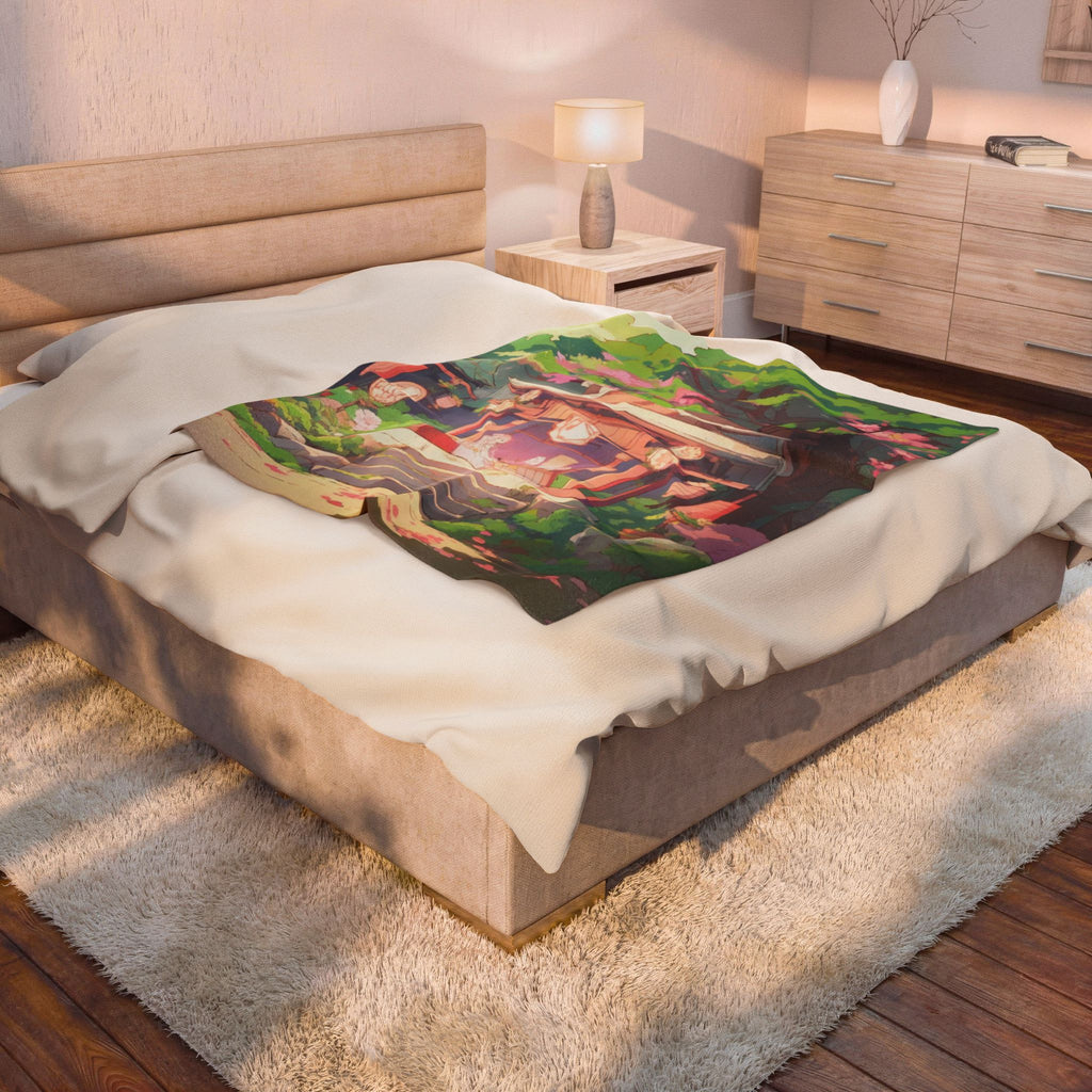 Fox Spirit in Mossy Shrine Garden Throw Blanket