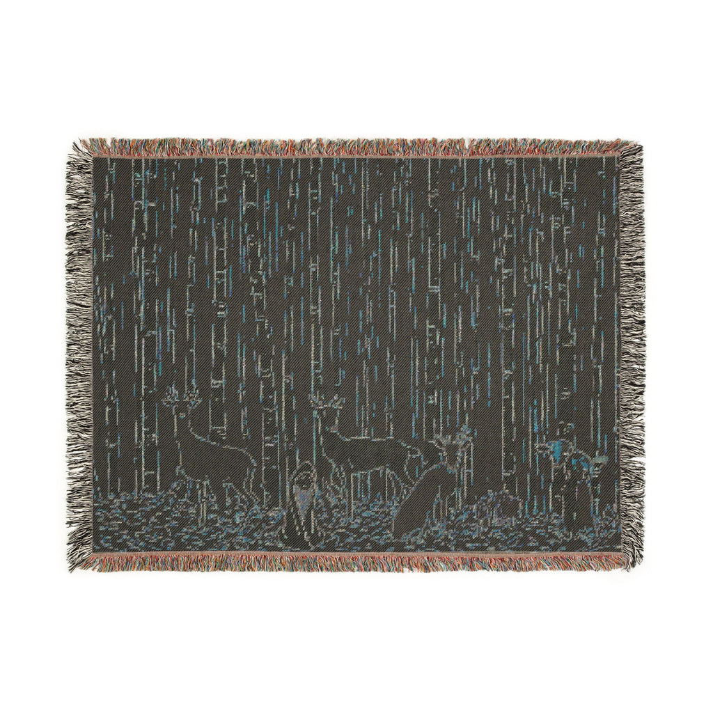 Honey-Raincoat Forager in Birch Forest Woven Throw Blanket
